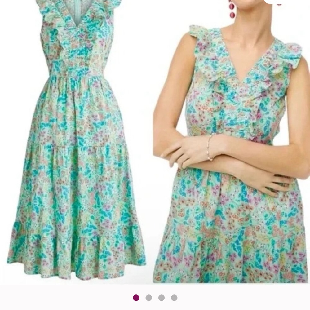 J. Crew Aqua and Pink Floral Midi Dress